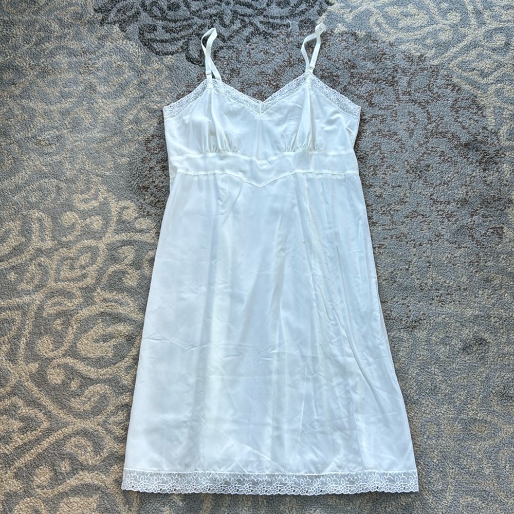 Vintage Barbizon Colette Satin & Lace Nightgown Slip Dress White 20